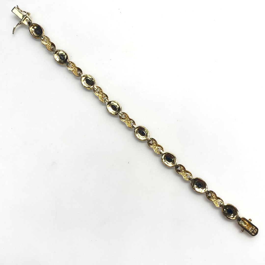 v795 Vintage Oval Link Black and White Stones Sterling Silver 925 Link Bracelet