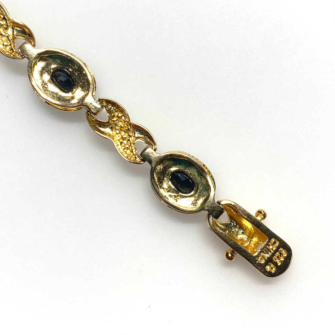 v795 Vintage Oval Link Black and White Stones Sterling Silver 925 Link Bracelet