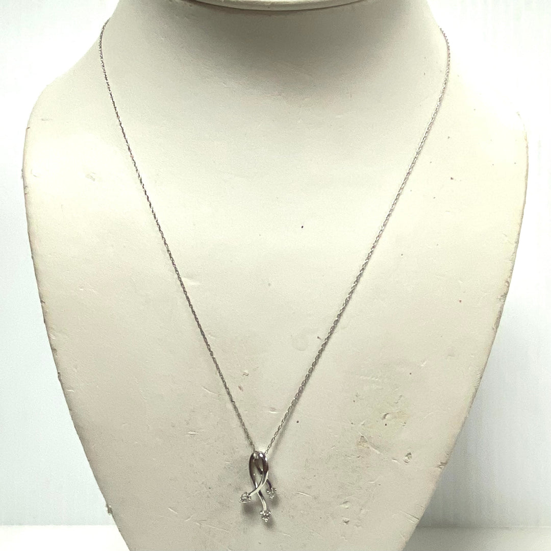 v797 Vintage 10K White Gold CZ Twisted Spray Pendant 10K WT 18" Chain Necklace
