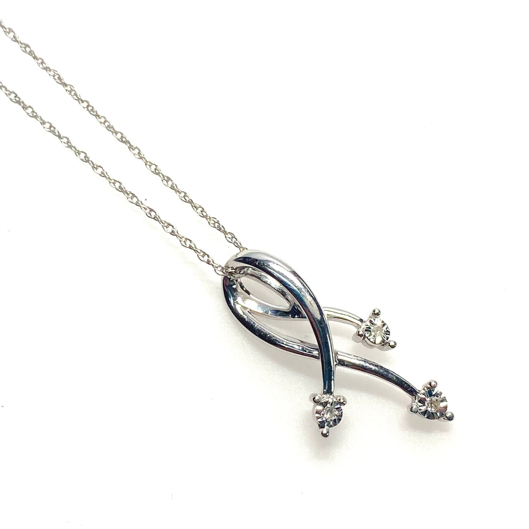 v797 Vintage 10K White Gold CZ Twisted Spray Pendant 10K WT 18" Chain Necklace