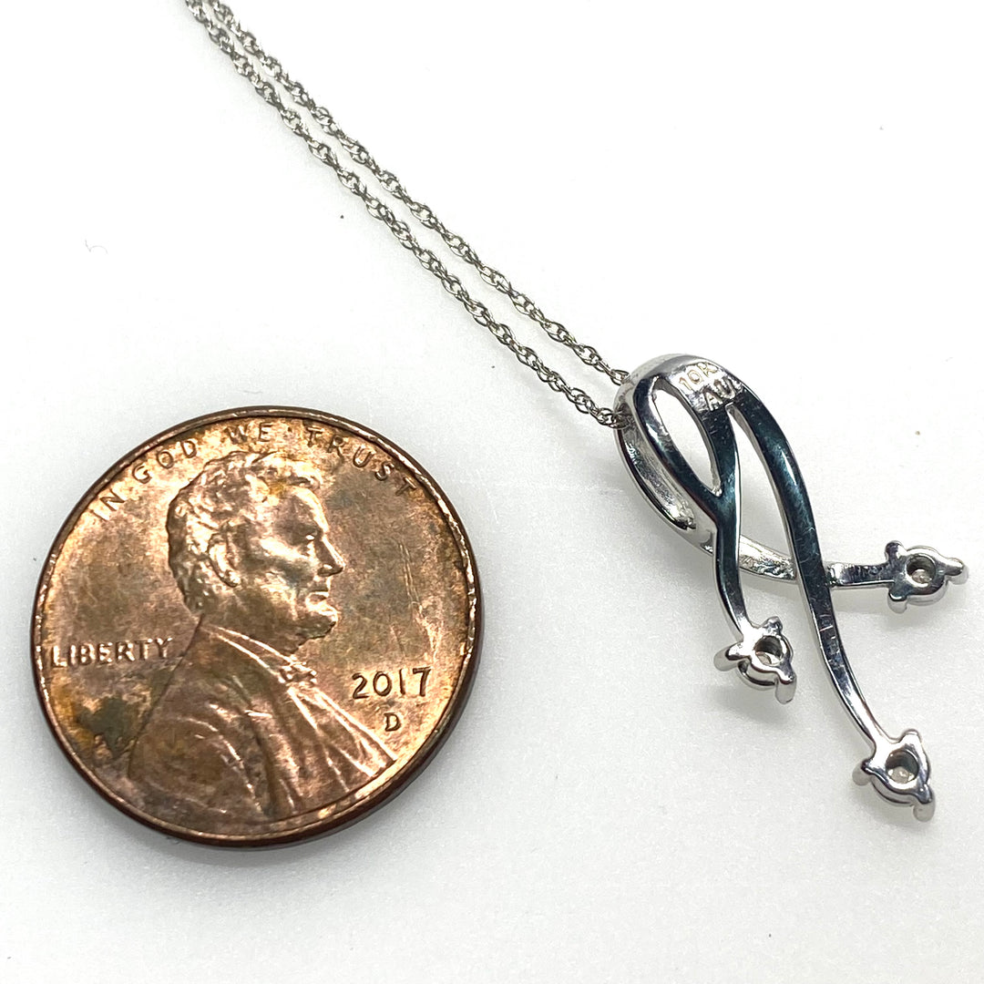 v797 Vintage 10K White Gold CZ Twisted Spray Pendant 10K WT 18" Chain Necklace