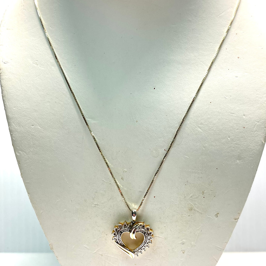 v798 Vintage Sterling Silver 925 Open Heart Pendant on 18" Long Sterling Chain