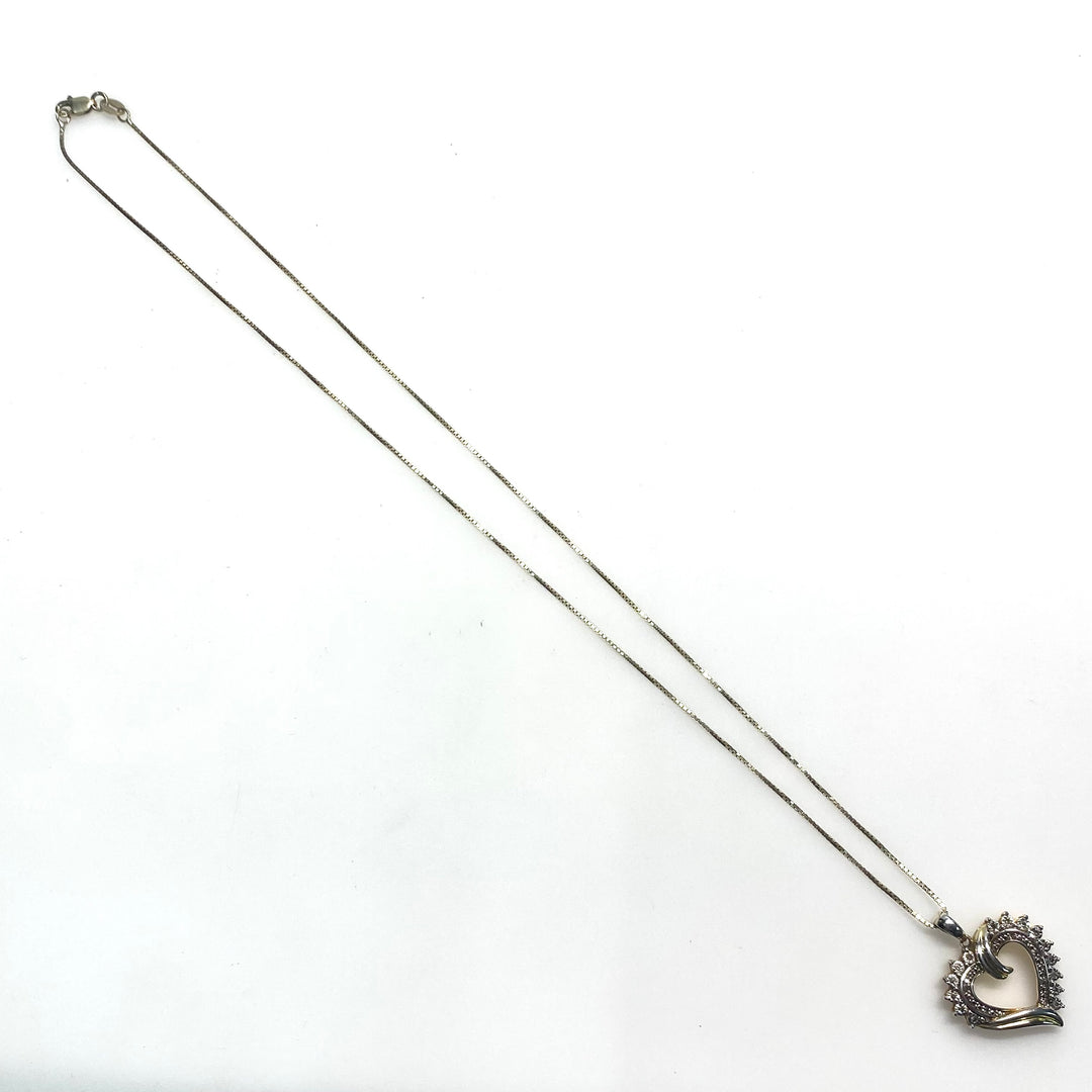 v798 Vintage Sterling Silver 925 Open Heart Pendant on 18" Long Sterling Chain