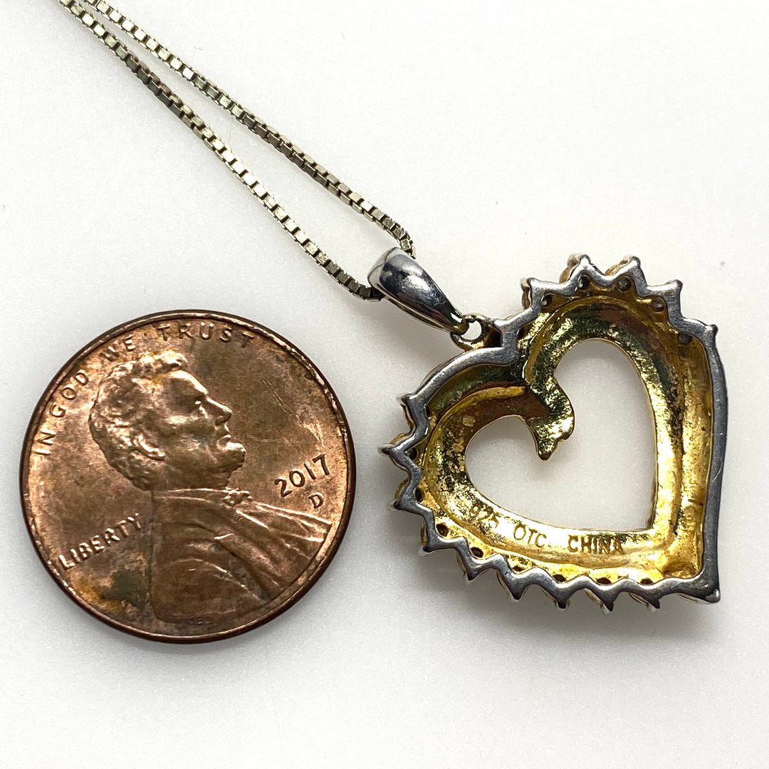 v798 Vintage Sterling Silver 925 Open Heart Pendant on 18" Long Sterling Chain