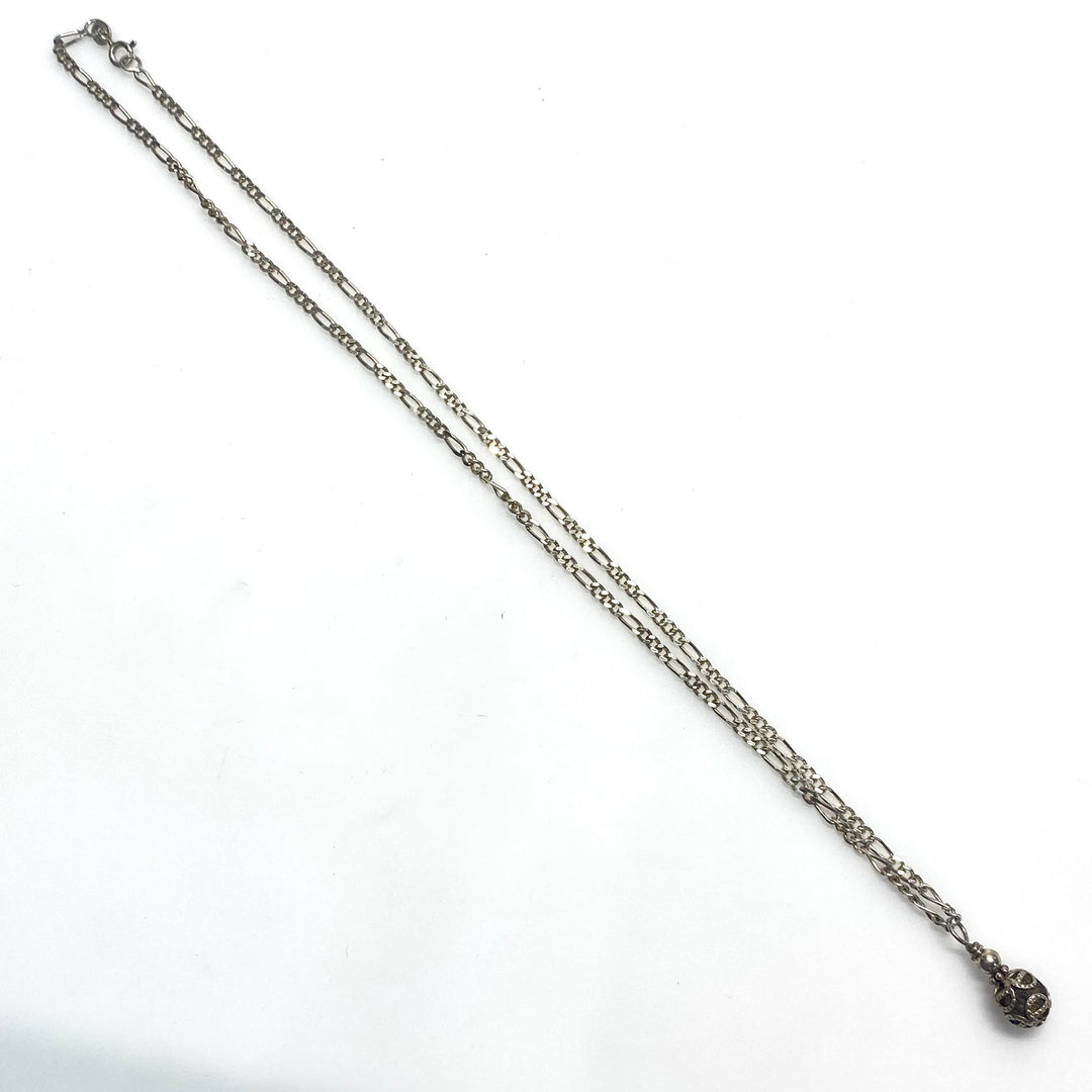 v799 Vintage Sterling Silver Openwork Orb Pendant Sterling Link Chain Necklace