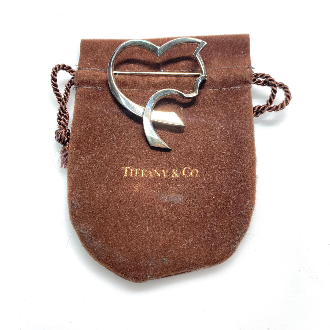 v821 Tiffany & Co. Paloma Picasso Open Heart Cat's Head Brooch Sterling Silver
