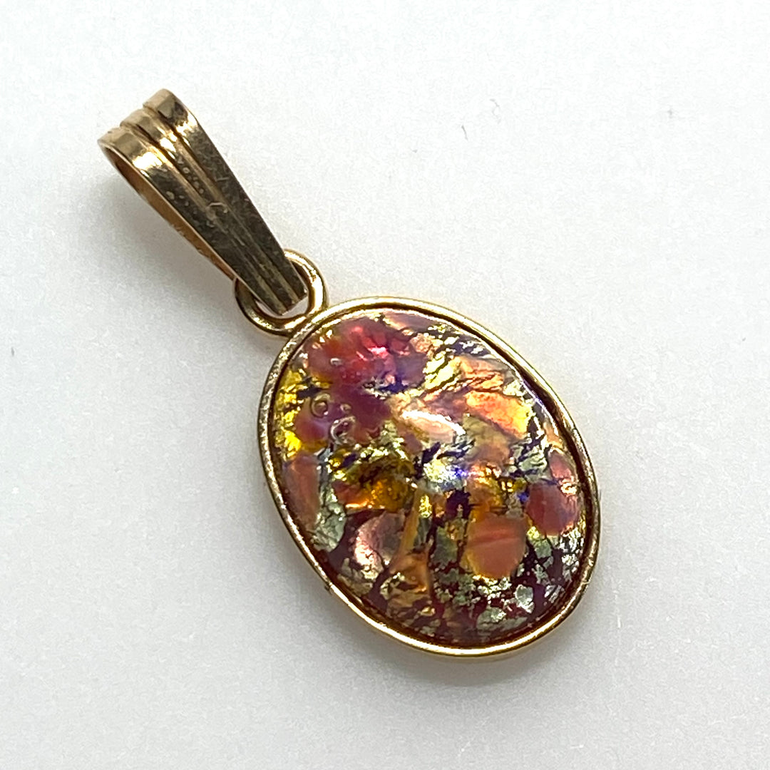v824 Vintage Fire Glass Opal "Dragon's Breath" Cabochon 18k Yellow Gold Pendant