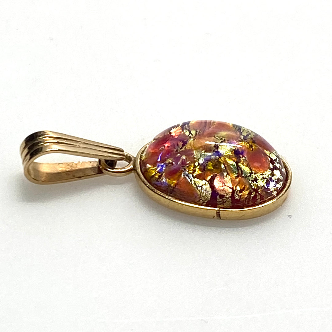 v824 Vintage Fire Glass Opal "Dragon's Breath" Cabochon 18k Yellow Gold Pendant