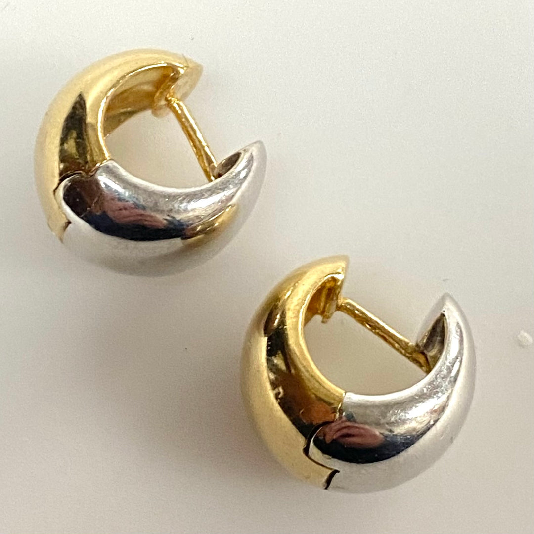 v827 Vintage 14k Yellow White Gold Wide "huggie" or "puffy" Hoop Pierced Earrings