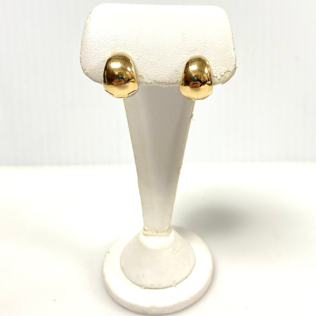 v827 Vintage 14k Yellow White Gold Wide "huggie" or "puffy" Hoop Pierced Earrings