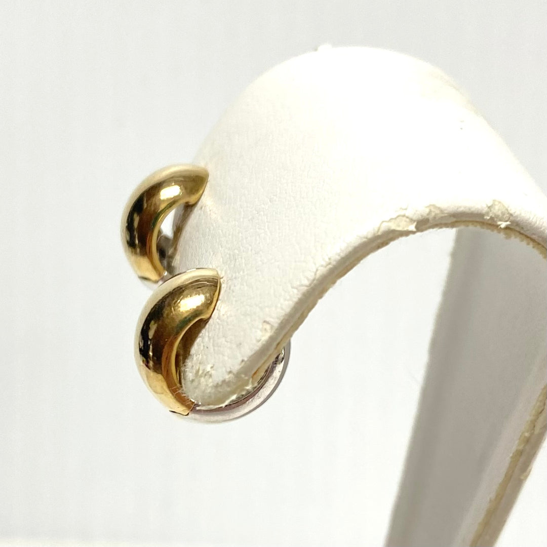 v827 Vintage 14k Yellow White Gold Wide "huggie" or "puffy" Hoop Pierced Earrings