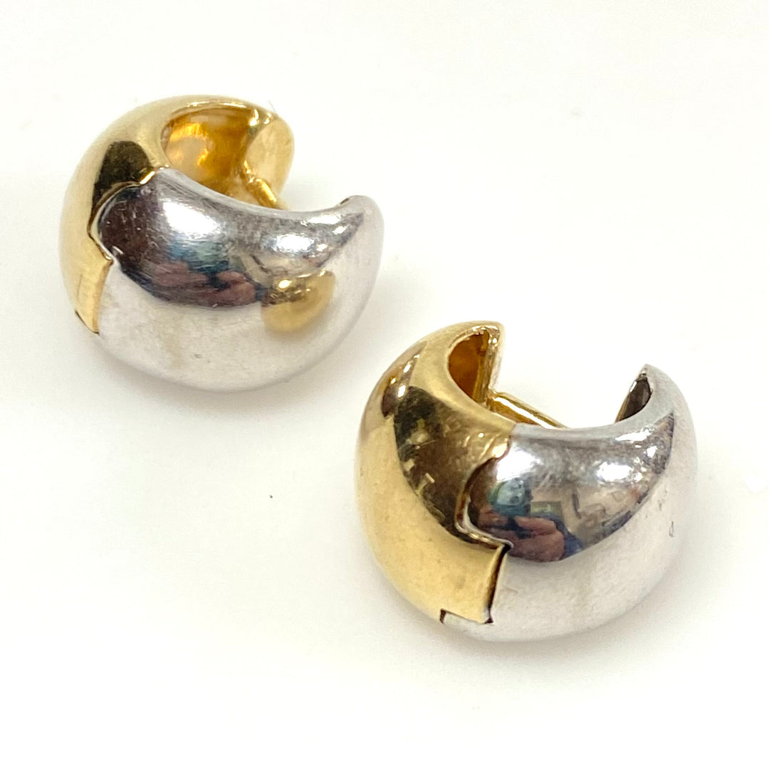 v827 Vintage 14k Yellow White Gold Wide "huggie" or "puffy" Hoop Pierced Earrings