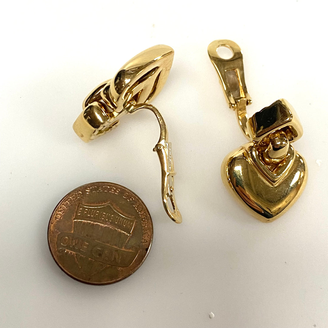 v828 Vintage Bvlgari Doppio Cuore (Double Heart) 18K Yellow Gold clip-on Earrings