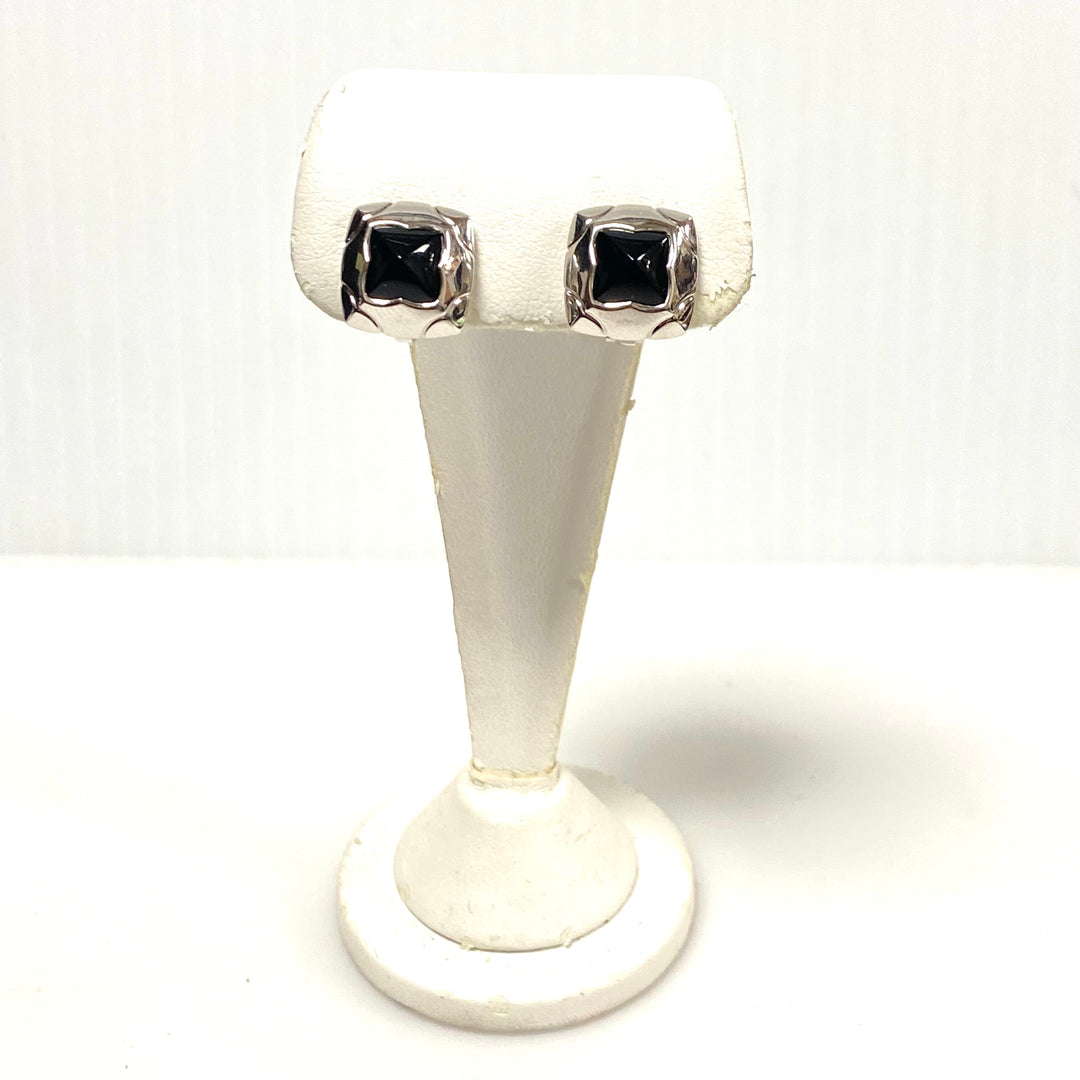 v830 Vintage Bvlgari Roma Pyramid Clips 18kt White Gold Black Onyx Earrings