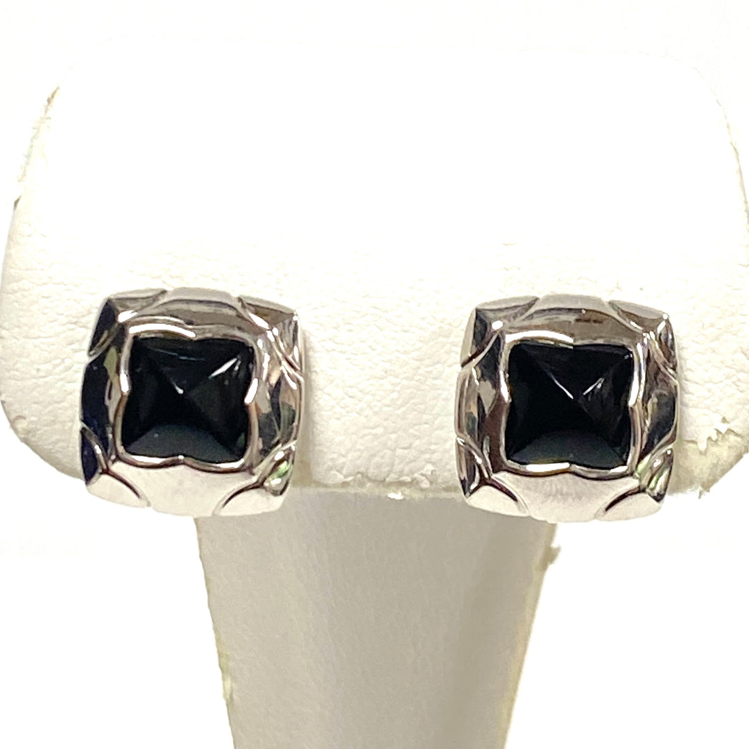 v830 Vintage Bvlgari Roma Pyramid Clips 18kt White Gold Black Onyx Earrings