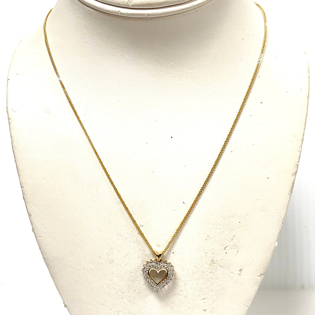 v831 Vintage 10K Yellow Gold Heart Pendant 14k Yellow Gold Chain Necklace 18"