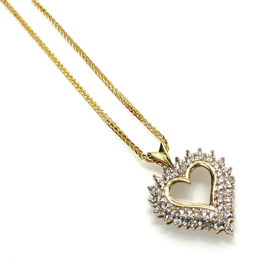 v831 Vintage 10K Yellow Gold Heart Pendant 14k Yellow Gold Chain Necklace 18"