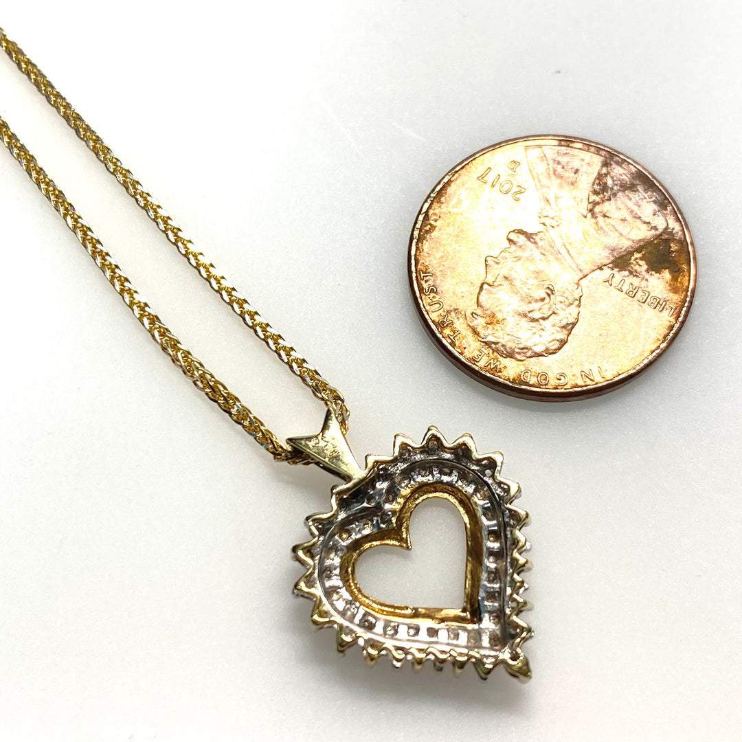 v831 Vintage 10K Yellow Gold Heart Pendant 14k Yellow Gold Chain Necklace 18"