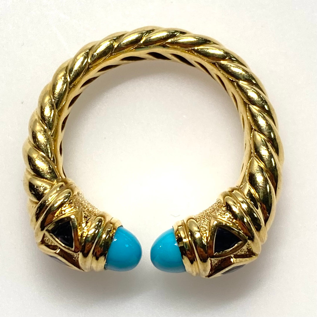 v836 David Yurman Renaissance Color 18K YG twisted cable Ring Gemstones Size 7