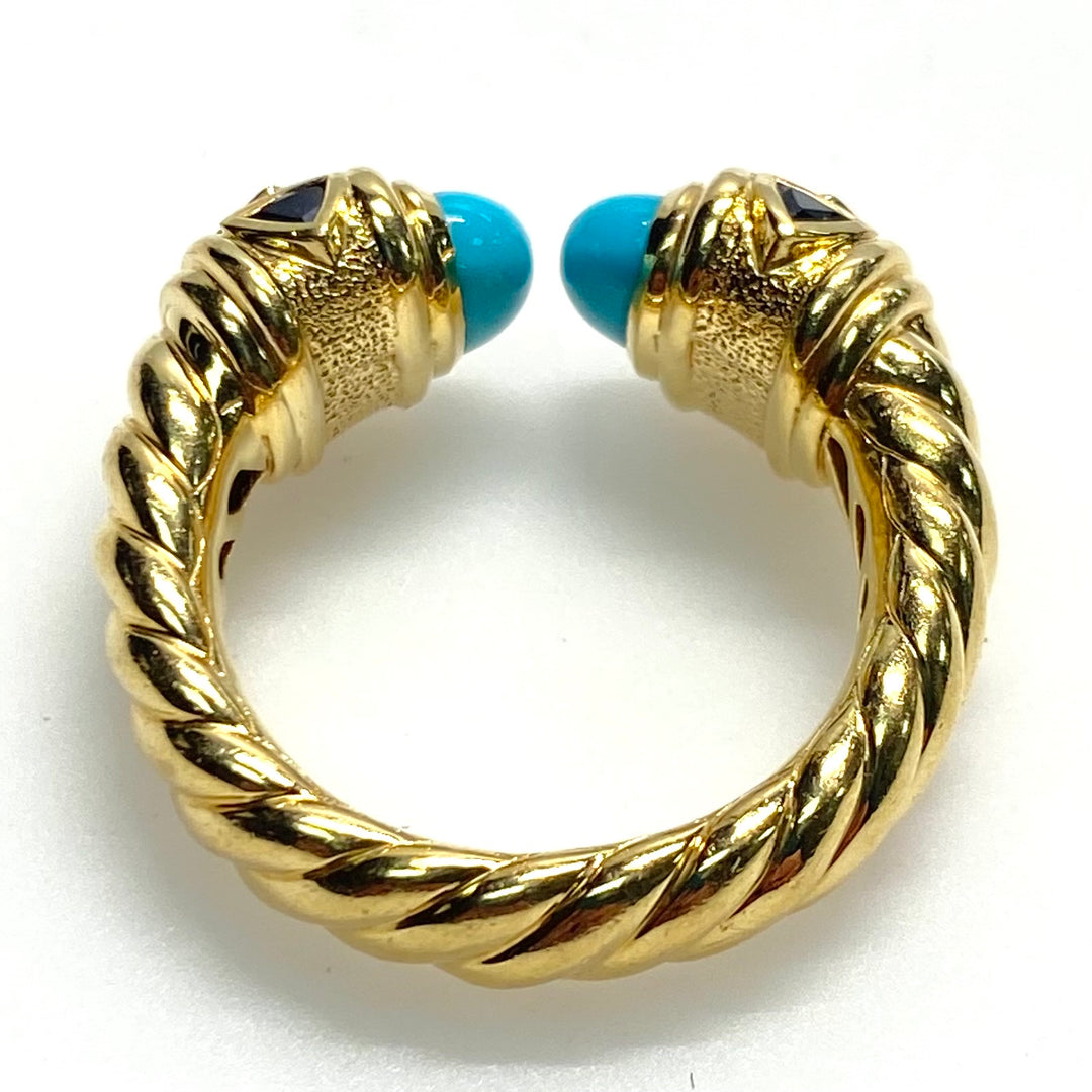 v836 David Yurman Renaissance Color 18K YG twisted cable Ring Gemstones Size 7