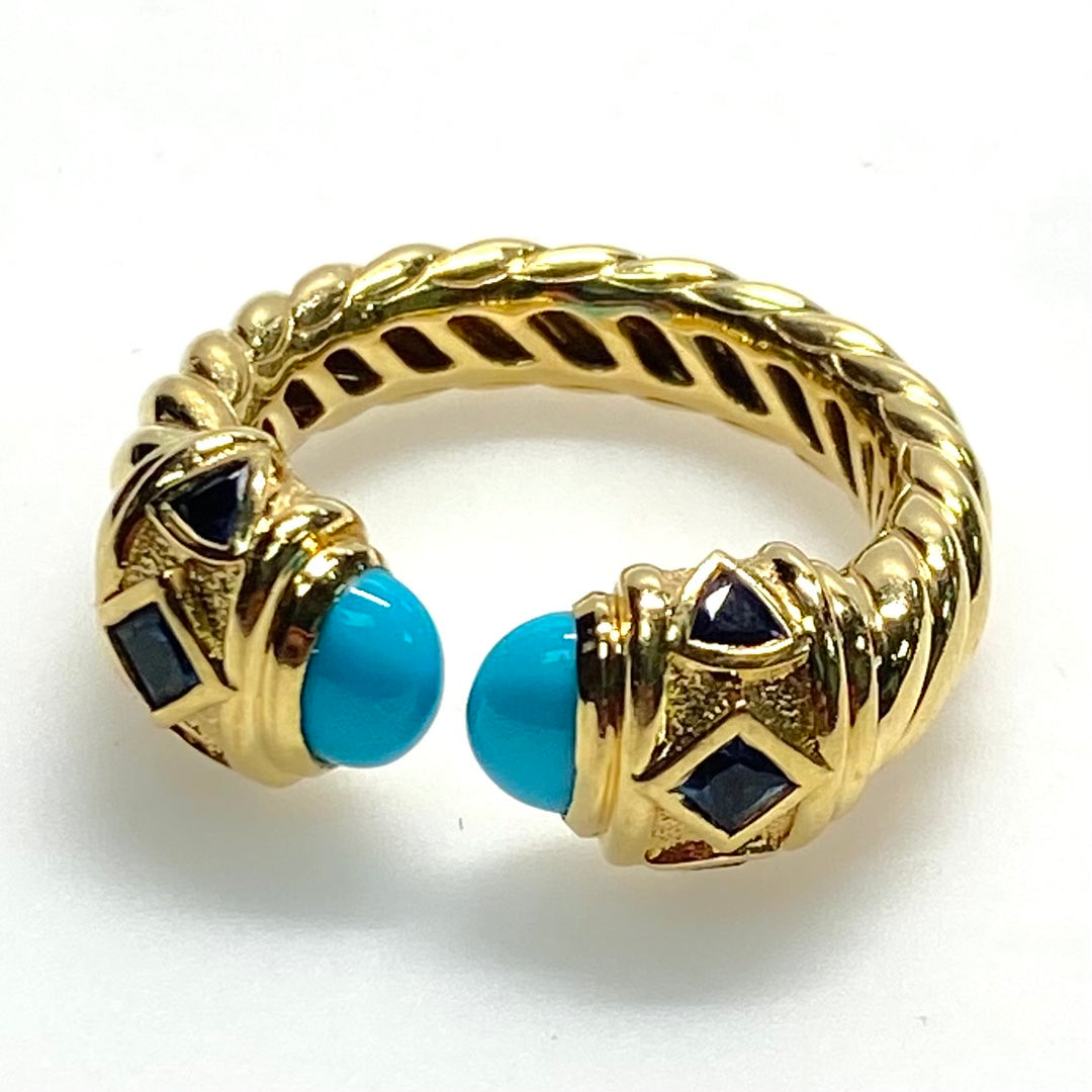 v836 David Yurman Renaissance Color 18K YG twisted cable Ring Gemstones Size 7