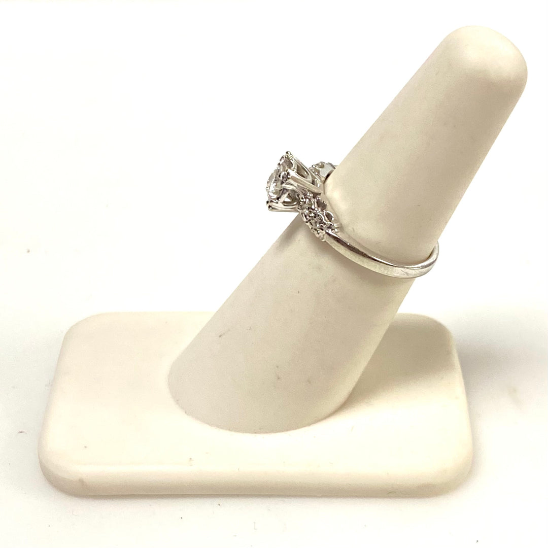 v840 Vintage 14K White Gold Art Deco Style Engagement ring Diamond Size 5.5