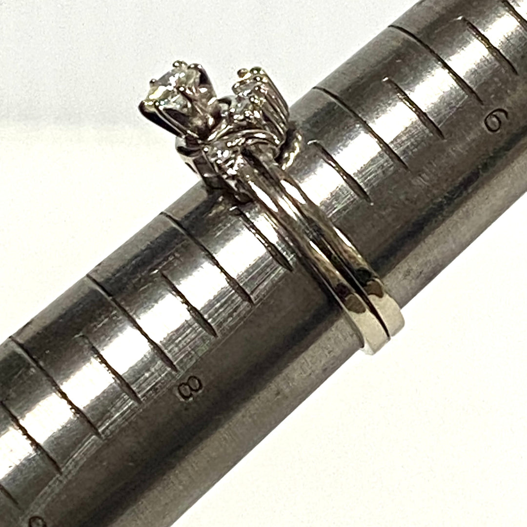 v841 Vintage 14K White Gold Bypass Design Engagement ring Diamond Size 7