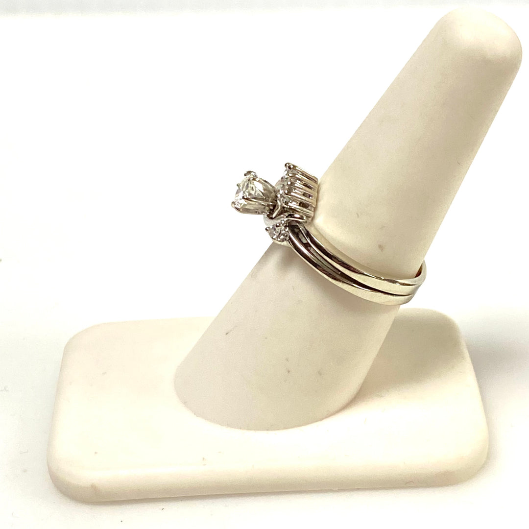 v841 Vintage 14K White Gold Bypass Design Engagement ring Diamond Size 7