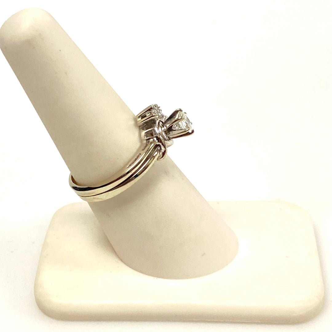 v841 Vintage 14K White Gold Bypass Design Engagement ring Diamond Size 7