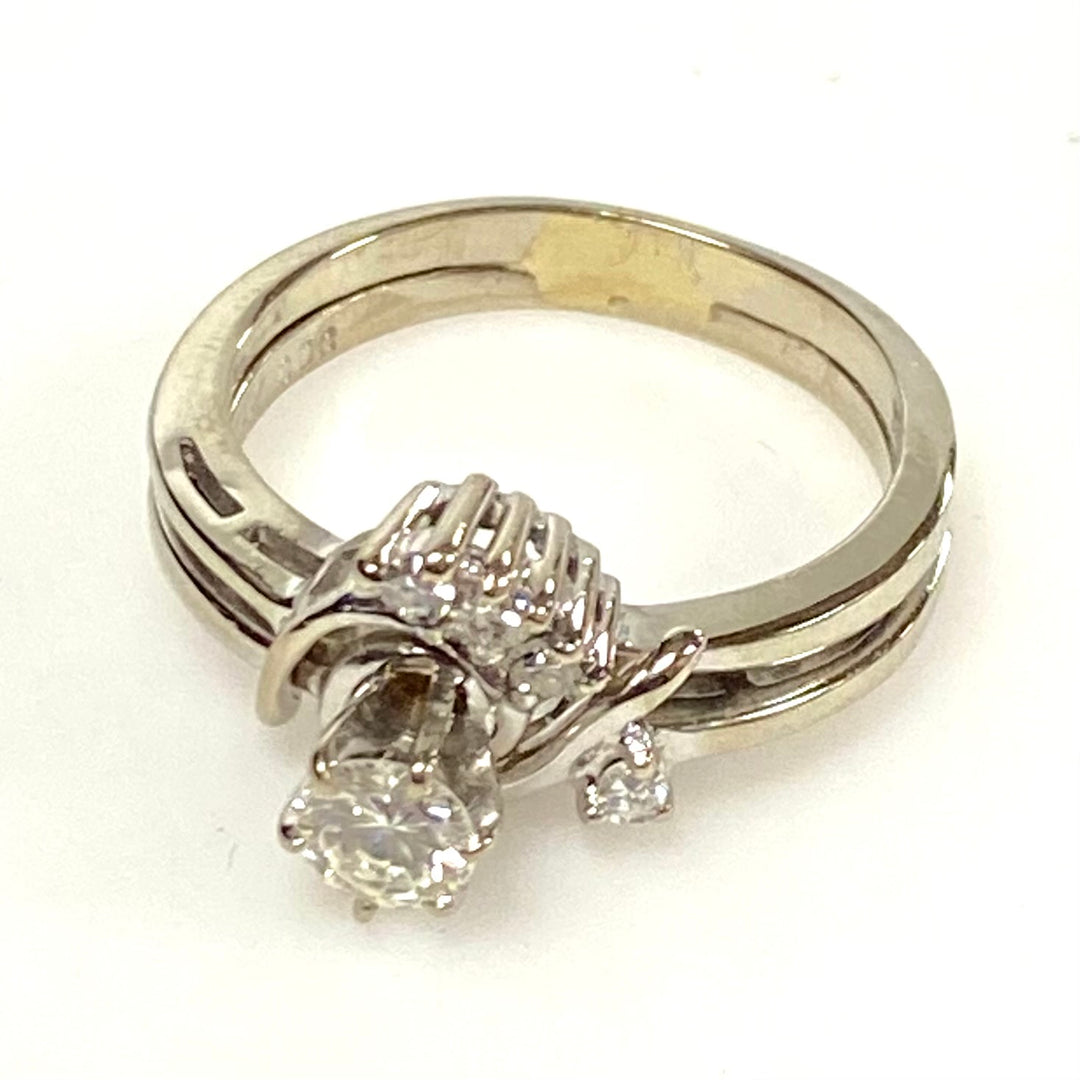v841 Vintage 14K White Gold Bypass Design Engagement ring Diamond Size 7