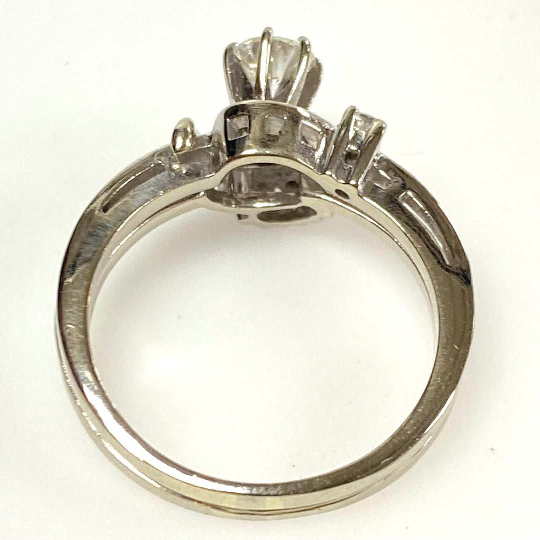 v841 Vintage 14K White Gold Bypass Design Engagement ring Diamond Size 7