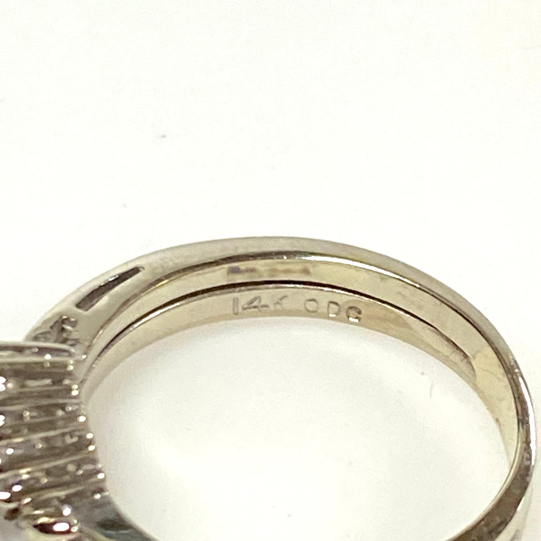 v841 Vintage 14K White Gold Bypass Design Engagement ring Diamond Size 7