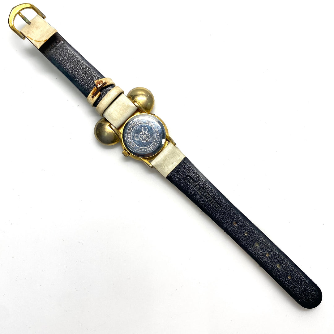 v844 Vintage 3D Gold-toned "Mickey ears" and a Patterned Band Wrist Watch