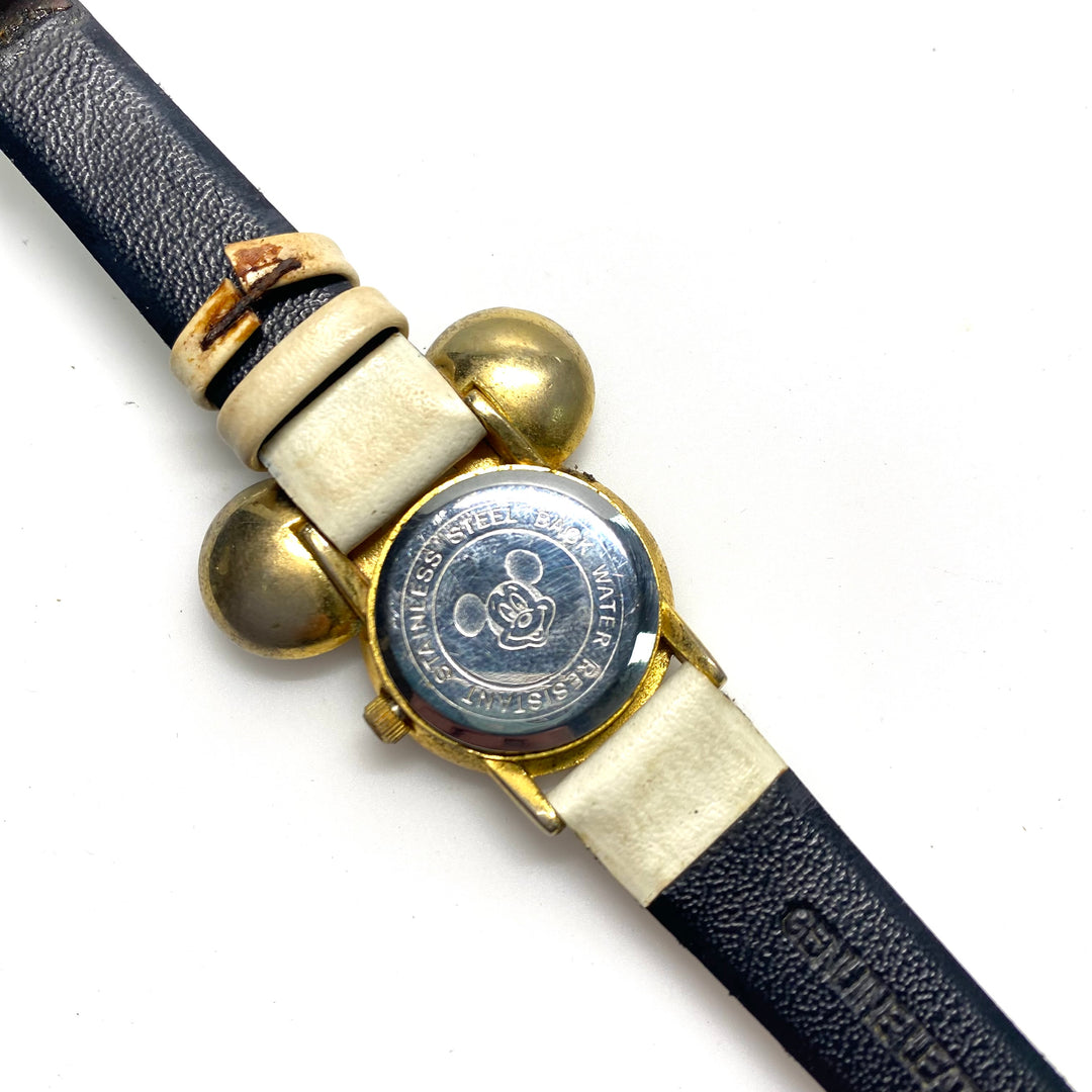 v844 Vintage 3D Gold-toned "Mickey ears" and a Patterned Band Wrist Watch