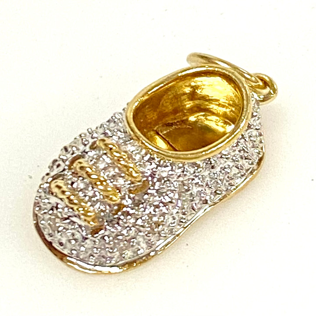 v850 Vintage 14k Gold Baby Shoe Pave-set Diamond Accents Charm Pendant