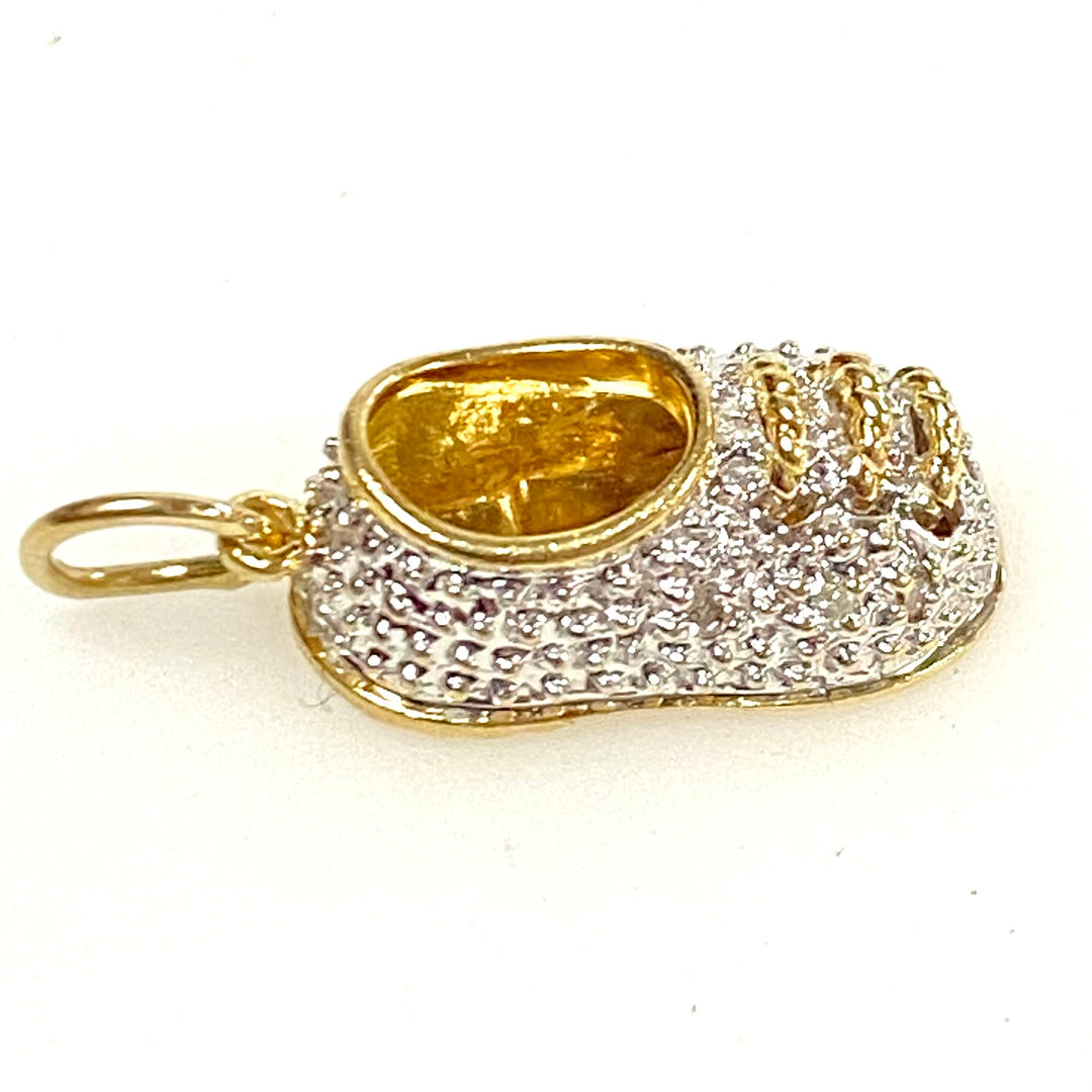 v850 Vintage 14k Gold Baby Shoe Pave-set Diamond Accents Charm Pendant