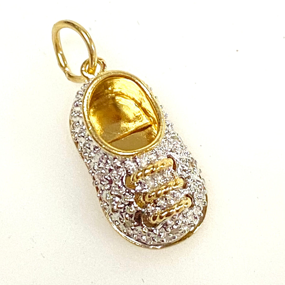 v850 Vintage 14k Gold Baby Shoe Pave-set Diamond Accents Charm Pendant