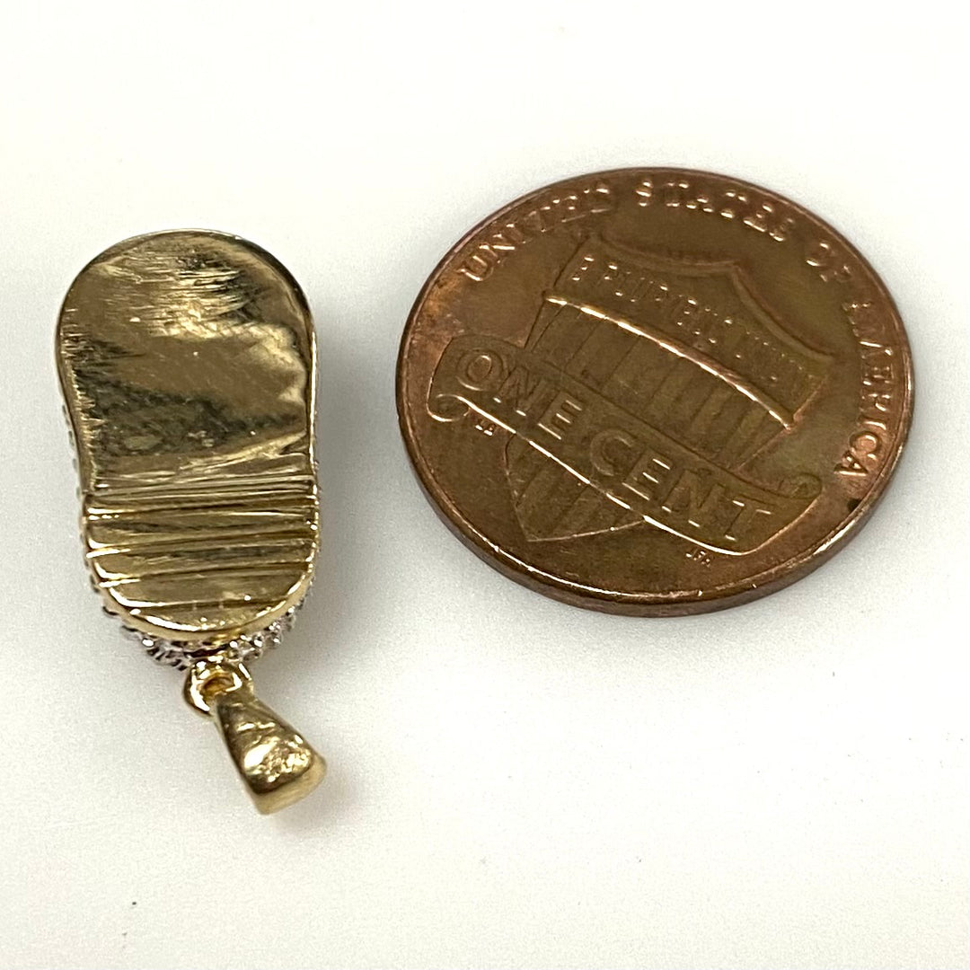 v851 Vintage 14k Gold Baby Shoe Pave-set Diamond Accents Charm Pendant