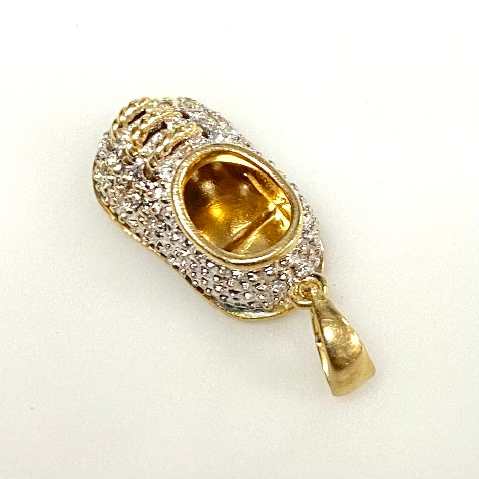 v851 Vintage 14k Gold Baby Shoe Pave-set Diamond Accents Charm Pendant