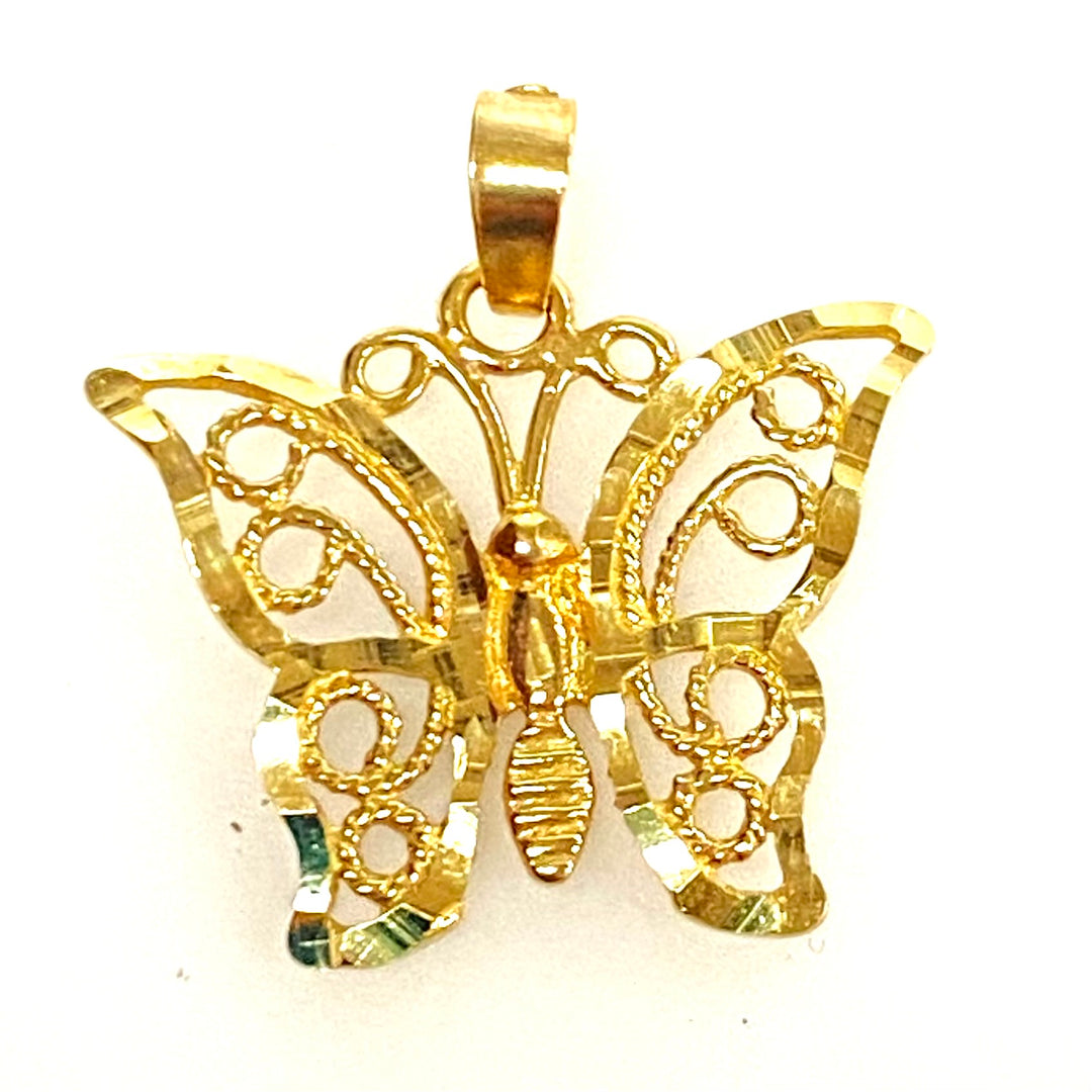 v853 Vintage 14k Yellow Gold Filigree Style Butterfly Pendant Charm