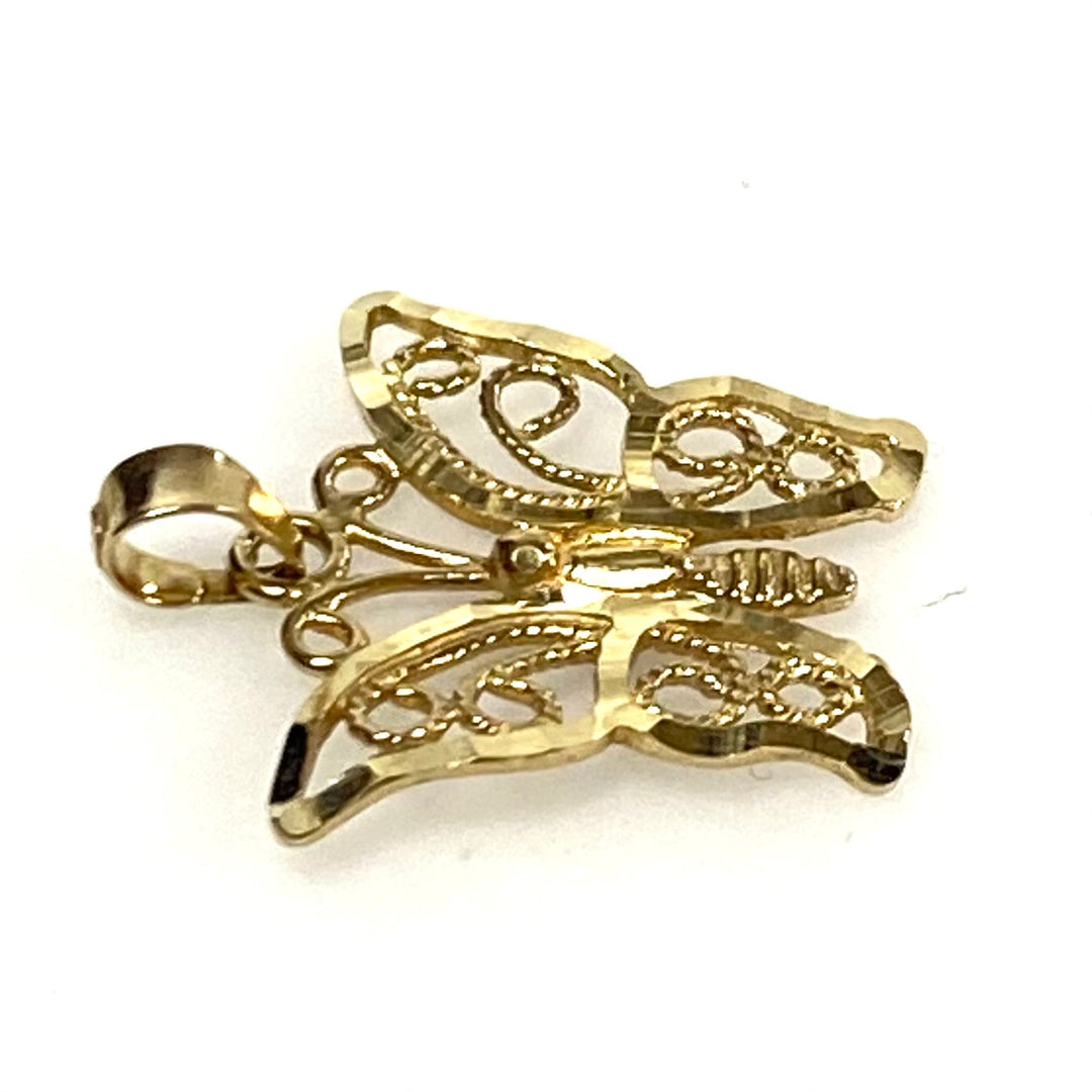 v853 Vintage 14k Yellow Gold Filigree Style Butterfly Pendant Charm