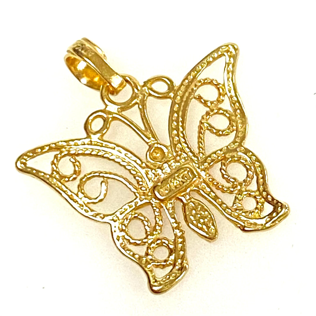 v853 Vintage 14k Yellow Gold Filigree Style Butterfly Pendant Charm