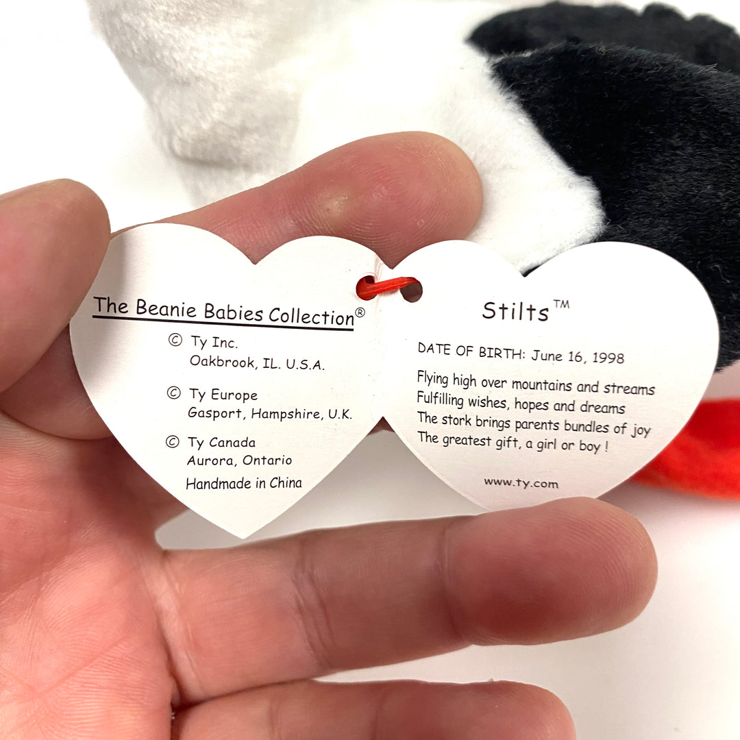 v856 Vintage Ty Beanie Baby collectible toy named "Stilts" the Stork 1998 NWT