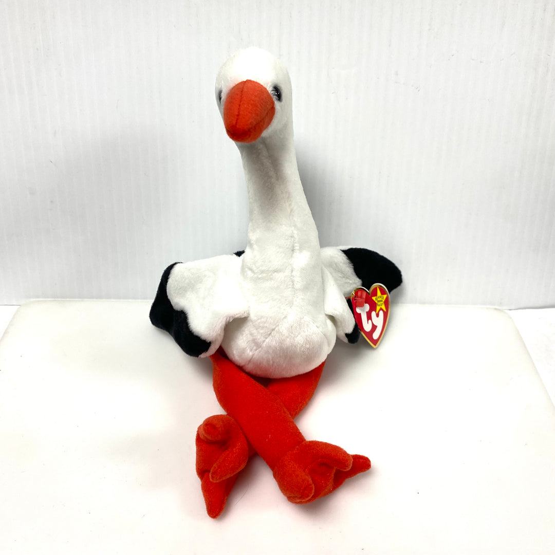 v856 Vintage Ty Beanie Baby collectible toy named "Stilts" the Stork 1998 NWT