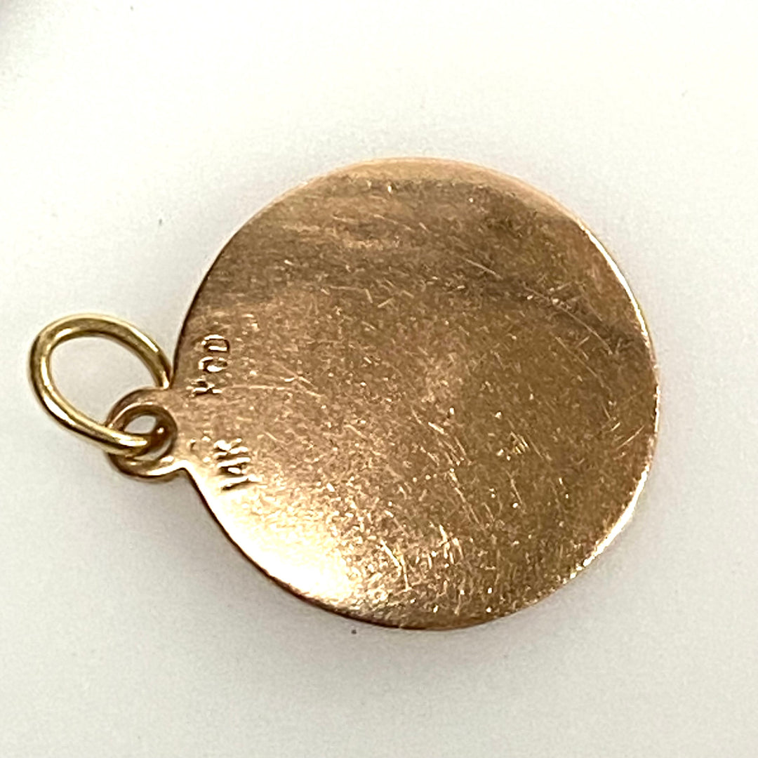 v858 Vintage 14k Rose Gold Round Letter "H" initial Pendant Charm