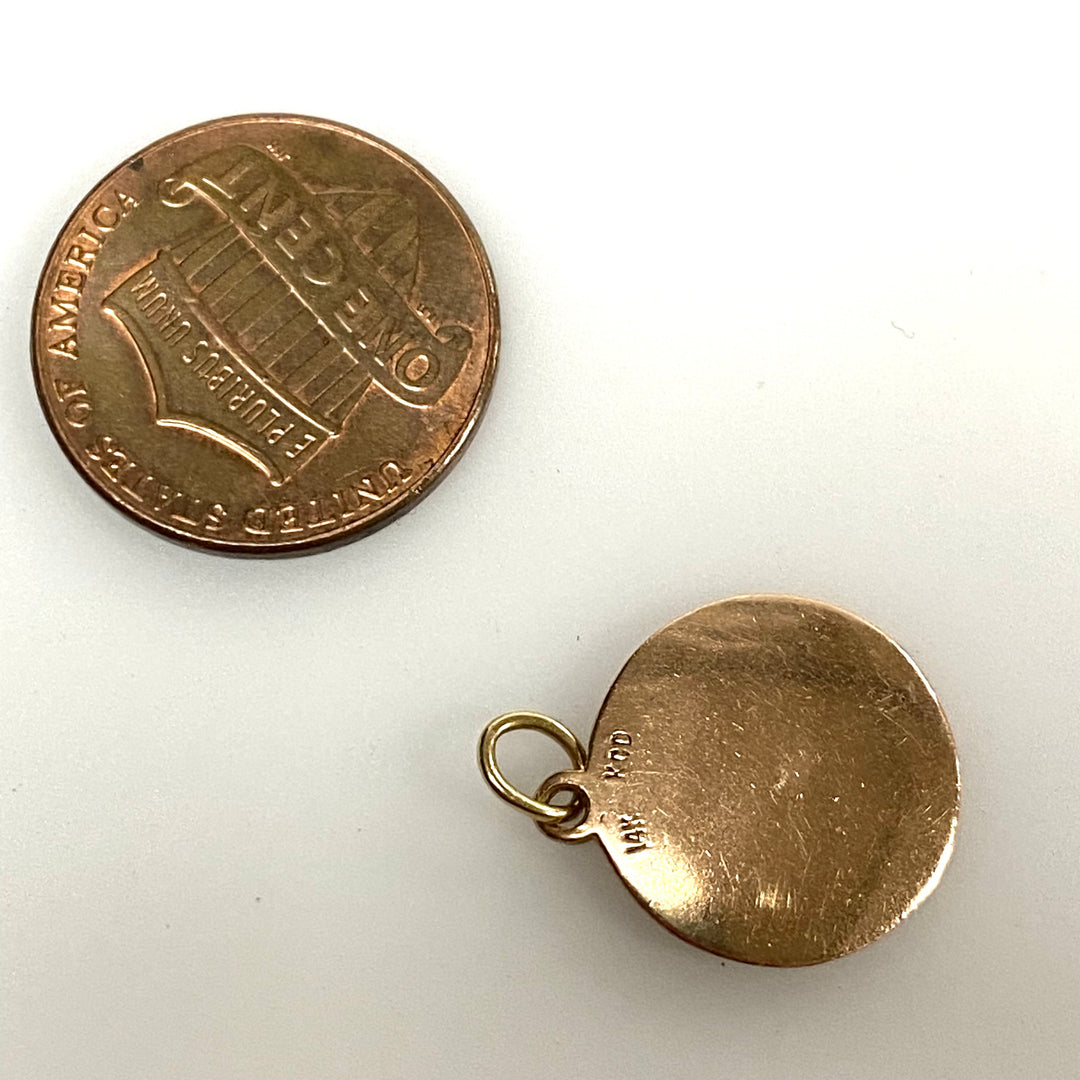 v858 Vintage 14k Rose Gold Round Letter "H" initial Pendant Charm