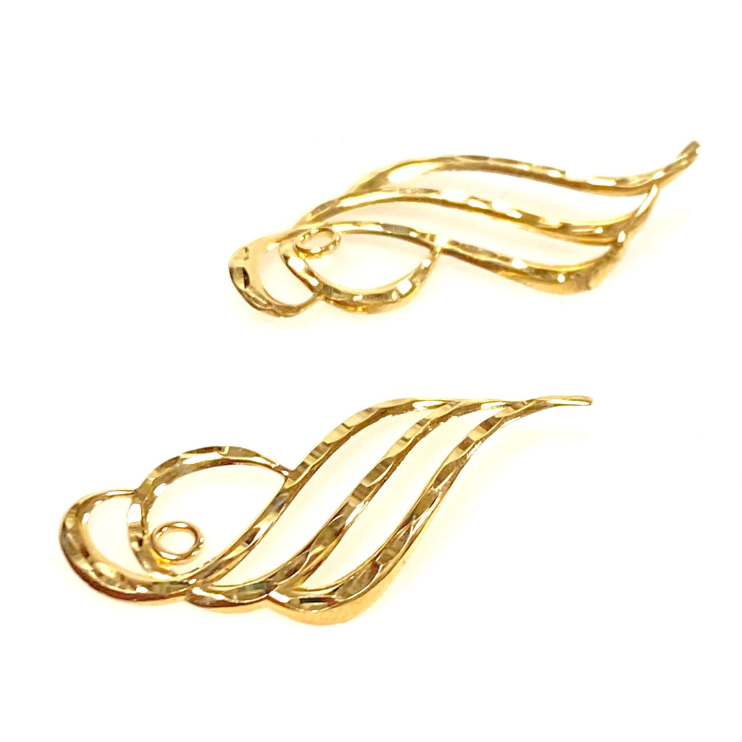 v866 Vintage 14k Yellow Gold Diamond-Cut Wavy Jackets for Earrings Design by Michael Anthony