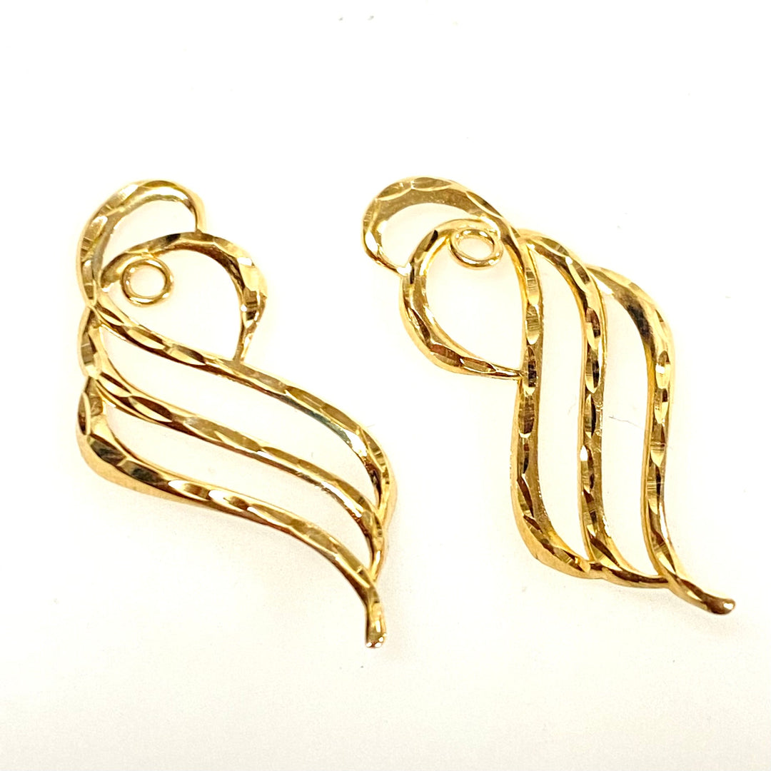 v866 Vintage 14k Yellow Gold Diamond-Cut Wavy Jackets for Earrings Design by Michael Anthony