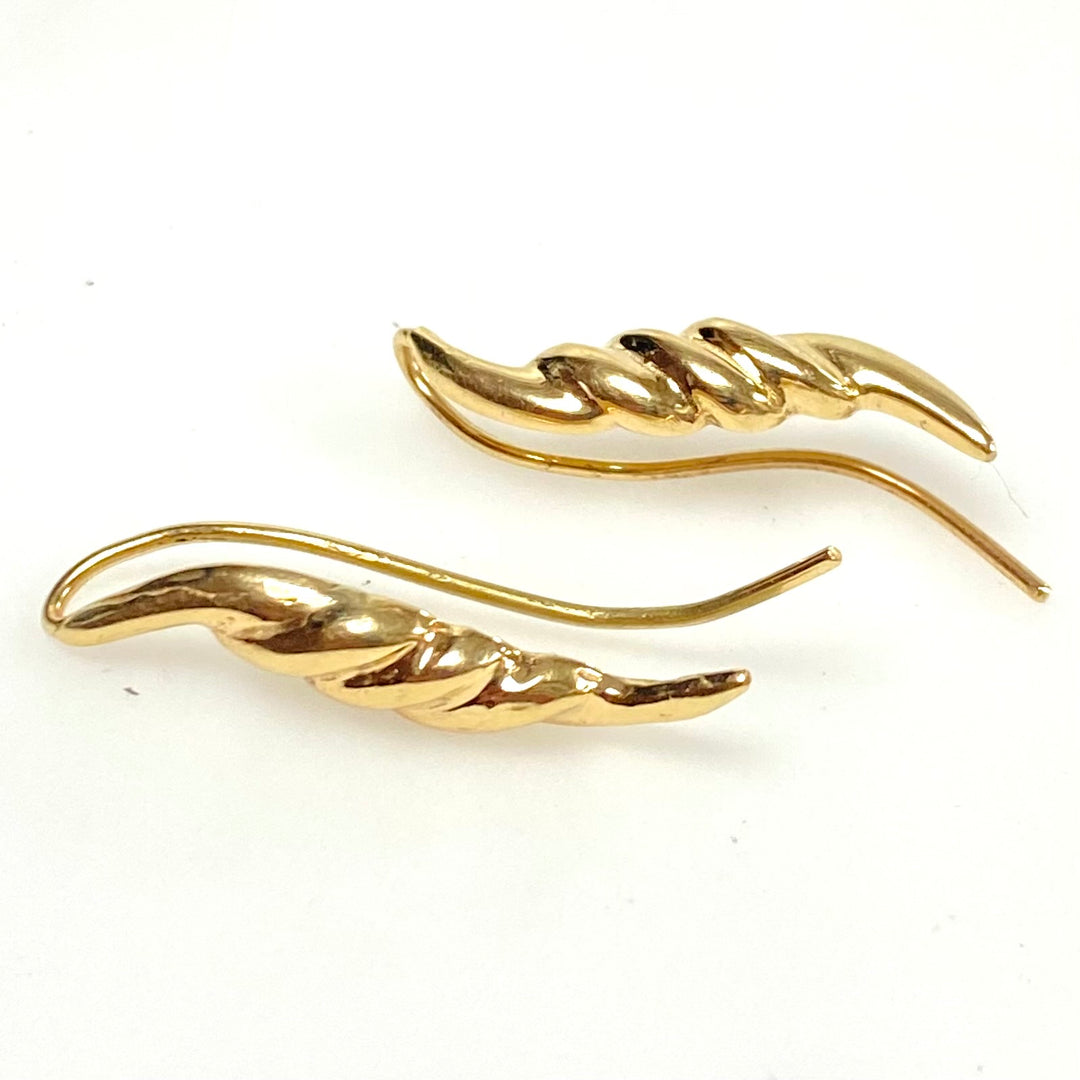 v867 Vintage 14K Yellow Gold Drop Earrings Distinctive Twisted "swirled" Design