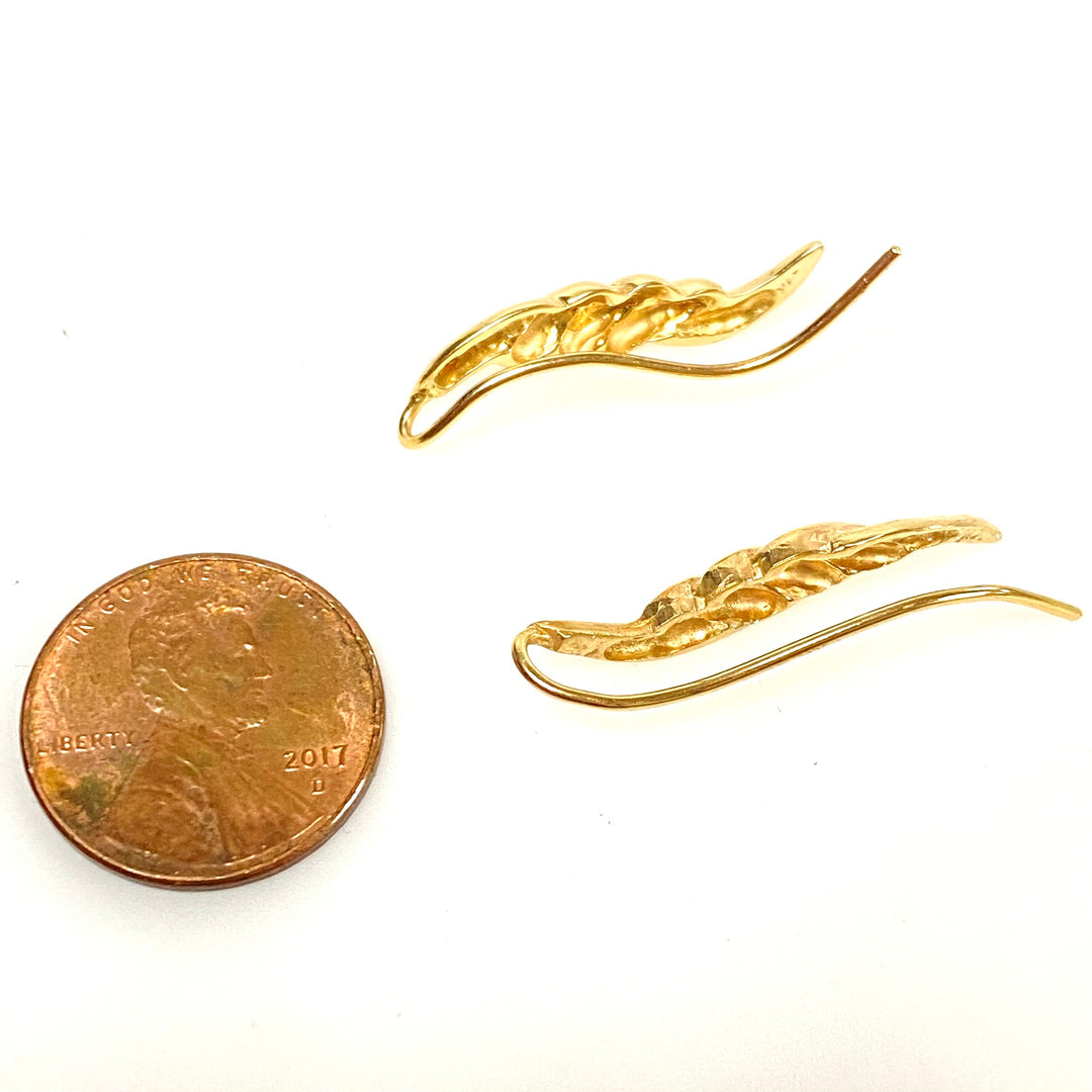 v867 Vintage 14K Yellow Gold Drop Earrings Distinctive Twisted "swirled" Design